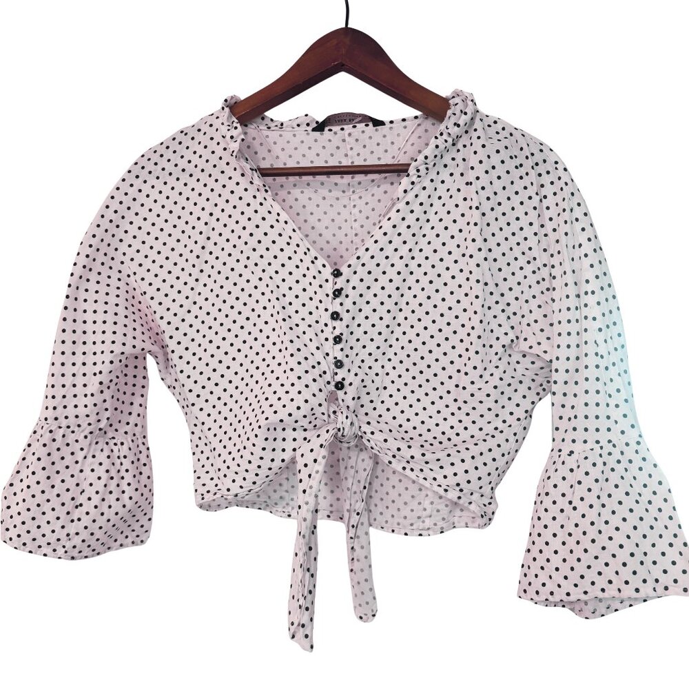 ZARA Basic Polka Dot Tie-Front Blouse – Size M